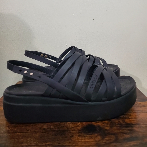 Womens CROCS Literide Brooklyn Strappy Wedge Platform Sandals Size 8 Black - Picture 3 of 11